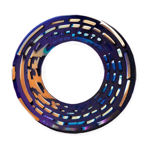 Un anello metallico circolare luminoso con ritagli emette luce blu e oro su uno sfondo viola scuro. — Sfondo di forme geometriche Sfondi