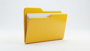 Minimalistische achtergrond met een glanzend geel Mac-mapicoon op witte achtergrond.