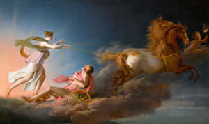 Goddess steering a chariot pulled by a horse through clouds and stars. — Classical Music Picture