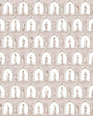 Wallpaper pattern of classical statues in arched niches on a stone facade. — Classical Background
