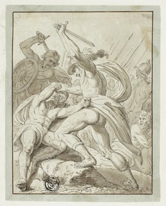 Classical Combat by Felix Meyer, created n.d., in Pen and brown ink with brush and brown wash, over traces of graphite, on ivory laid paper. Download this artwo — Illustration Background