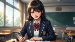 Masumi Sera udviser sin karakteristiske selvtillid i et klasselokale.