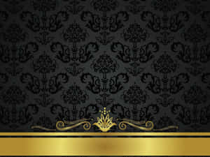 Sort damask tapet med guld blomsterdesign og dekorativ kant. — Ramapir Wallpapers