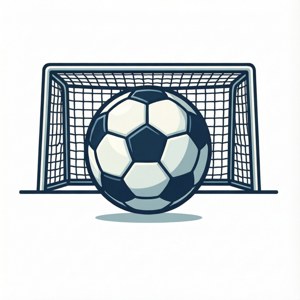 Vector minimalista de balón Pro Evolution Soccer y red de gol sobre fondo blanco