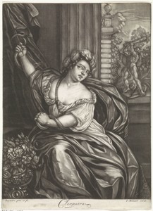 Cleopatra by Jan Brouwer, created 1652 - 1688, in paper; engraving; mezzotint. Download this artwork as a high-resolution wallpaper for desktop, tablet, or mobi — Jan Brouwer Wallpaper