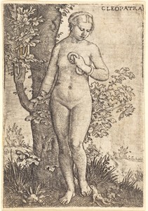 Cleopatra by Barthel Beham, created 1524, in engraving on laid paper. Download this artwork as a high-resolution wallpaper for desktop, tablet, or mobile. — Barthel Beham Wallpaper