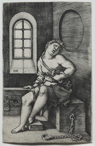 Cleopatra by Hans Sebald Beham, created 1515–50, in engraving. Download this artwork as a high-resolution wallpaper for desktop, tablet, or mobile.
