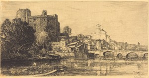 Clisson (Lower Loire) by Auguste Lepère, created 1909, in etching. Download this artwork as a high-resolution wallpaper for desktop, tablet, or mobile. — Auguste Lepère Wallpaper