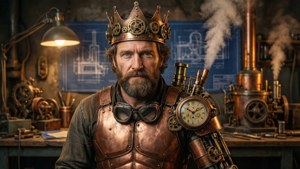 Eine Steampunk-Version von Achaemenes mit einer mechanischen Krone