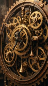 Una escena steampunk metroidvania dentro de un mecanismo de relojería gigante
