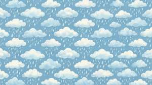 A whimsical light blue pattern of clouds and raindrops.