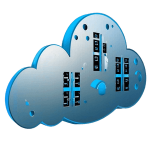 Eine stilisierte metallische Wolke mit Server-Racks und glühenden blauen Akzenten, die Cloud-Computing repräsentiert. — Cloud Strife Wallpaper