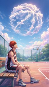 Kuroko di bangku melihat basket awan, wallpaper anime yang melamun