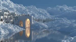 White floating city with arches reflected in water surrounded by clouds. — Cloud Picture