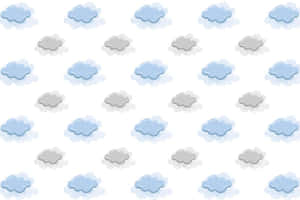 Motivo ripetuto di nuvole a cartoni animati blu e grigie su sfondo bianco.