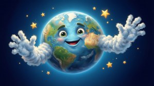 A personified cartoon planet with cloud arms in a starry space. — Cartoon Planet Picture