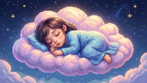 Schlafender Sans auf einer Wolke in Pastell-Pixel-Art