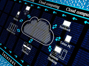 Cloud computing-diagram som visar enheter anslutna till en central molnserver. — Lagring bilder Bakgrundsbilder