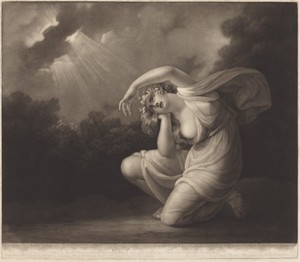 Clytie by Valentine Green, created 1785, in mezzotint on laid paper. Download this artwork as a high-resolution wallpaper for desktop, tablet, or mobile. — Valentine Green Wallpaper