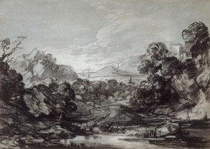 Coastal View by Thomas Gainsborough, created 1786/88, in Black chalk, heightened with white chalk, on blue laid paper. Download this artwork as a high-resolutio — Illustration Wallpaper
