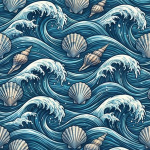Motif de vagues océaniques et de coquillages pour papiers peints calmes.