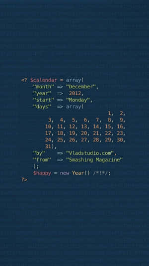 PHP code snippet displaying December 2012 calendar and New Year greeting — Inside iPhone Picture
