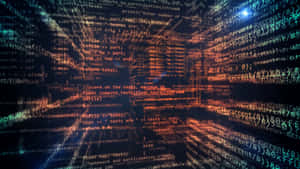 Glowing lines of computer code flowing through a dark digital tunnel. — Coding Picture