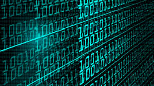 Teal binary code flowing diagonally across a dark digital background. — Coding Picture