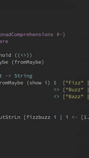 Haskell FizzBuzz code in dark editor with syntax highlighting — Simple Pattern iPhone Picture