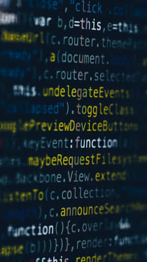 Glowing lines of computer code on a dark blue background.