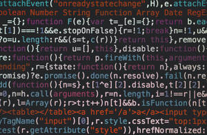 Colorful programming code scrolling on a dark screen. — Coding Picture
