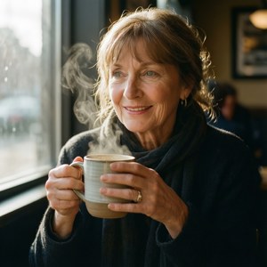 Betty Brant nyder en stille kaffepause på en hyggelig café.