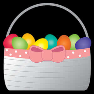 Easter basket filled with colorful eggs and a pink bow. — Easter PNG