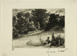 Combe Bottom by Francis Seymour Haden, created 1860, in Etching and drypoint on cream laid paper. Download this artwork as a high-resolution wallpaper for deskt — Illustration Wallpaper