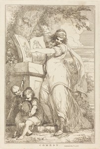 Comedy by John Hamilton Mortimer, created 1778, in etching. Download this artwork as a high-resolution wallpaper for desktop, tablet, or mobile. — John Hamilton Mortimer Wallpaper