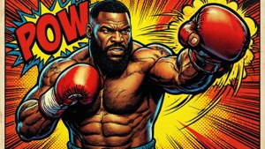 Bruiser Brody as a pop art comic book hero in action.