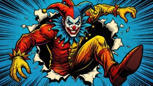 Bouffon PagalWorld du pop art jaillissant d'une case de bande dessinée avec des couleurs vives
