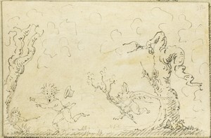 Comic Scene by George Cruikshank, created n.d., in Graphite drawing on paper mounted with 3 other drawings. Download this artwork as a high-resolution wallpaper — Illustration Background