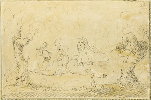 Comic Scene I by George Cruikshank, created n.d., in Pen and ink on paper. Download this artwork as a high-resolution wallpaper for desktop, tablet, or mobile. — Illustration Background