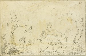 Comic Scene II by George Cruikshank, created n.d., in Pen and ink on paper. Download this artwork as a high-resolution wallpaper for desktop, tablet, or mobile. — Illustration Background