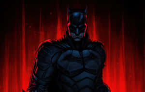 Batman em armadura escura contra um fundo de cortina vermelha. — História em quadrinhos Papéis de Parede