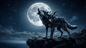 Wallpaper malam misterius dari Command Wolf Zoid melolong di bawah bulan purnama