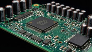 Detailed circuit board with capacitors and resistors
