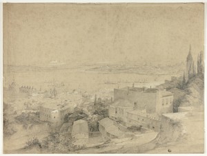 Constantinople by David Roberts, created n.d., in Graphite, heightened with lead white, on tan wove paper. Download this artwork as a high-resolution wallpaper — Illustration Background