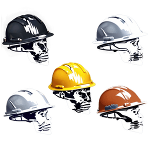Cinco cascos de construcción brillantes con caras de calavera flotando en el espacio. — Ingeniería Civil Fondos de pantalla