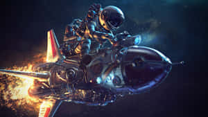 Astronaut rider en raketdriven motorcykel genom rymden med brinnande avgaser och stjärnor — Cool Art Bilder