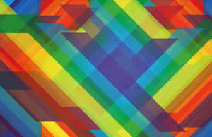 Abstract digital artwork with diagonal rainbow color bands in geometric pattern.
