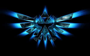 Un símbolo de trifuerza azul brillante con rayos eléctricos y fragmentos de cristal sobre fondo negro — Boho Laptop Fondos de pantalla