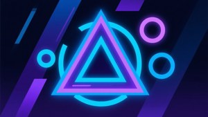 Abstract geometric art with glow effects in blue and purple.