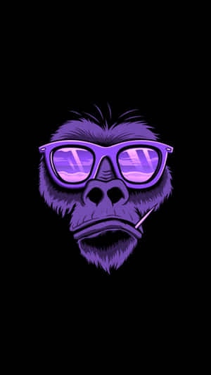 Purple gorilla wearing sunglasses and holding a cigarette on black background.